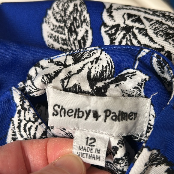 Shelby & Palmer Royal Blue Print Dress Keyhole Back Polyester Spandex Size 12 - Picture 9 of 9